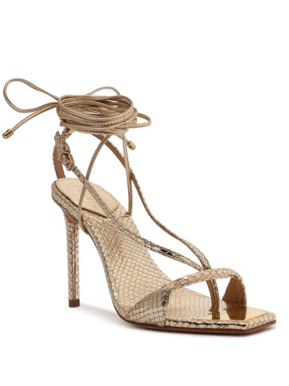 SCHUTZ Gold Metallic Lace-Up Stiletto Sandal